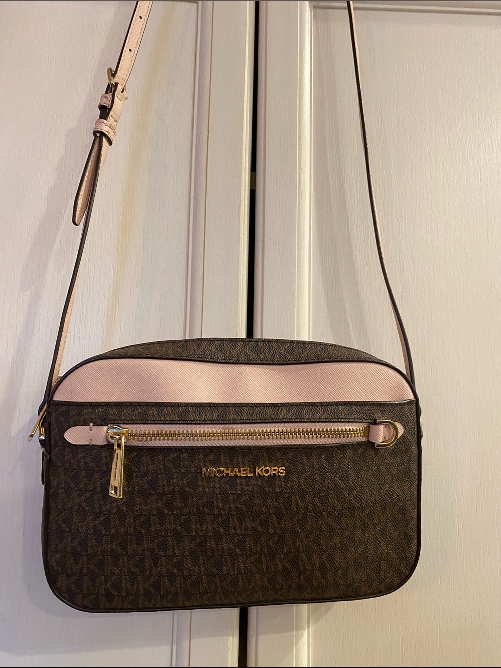 Michael Kors Brown & Blush Logo Crossbody Bag